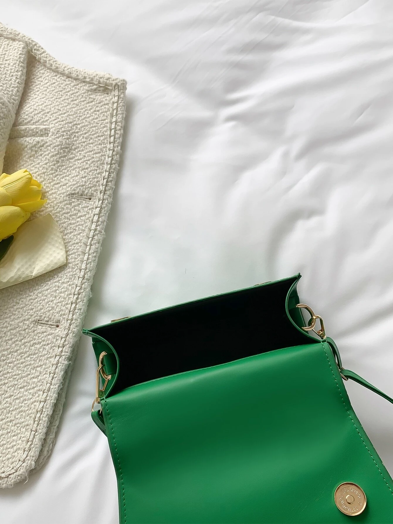 Crocodile Embossed Braided Detail Flap Square Bag