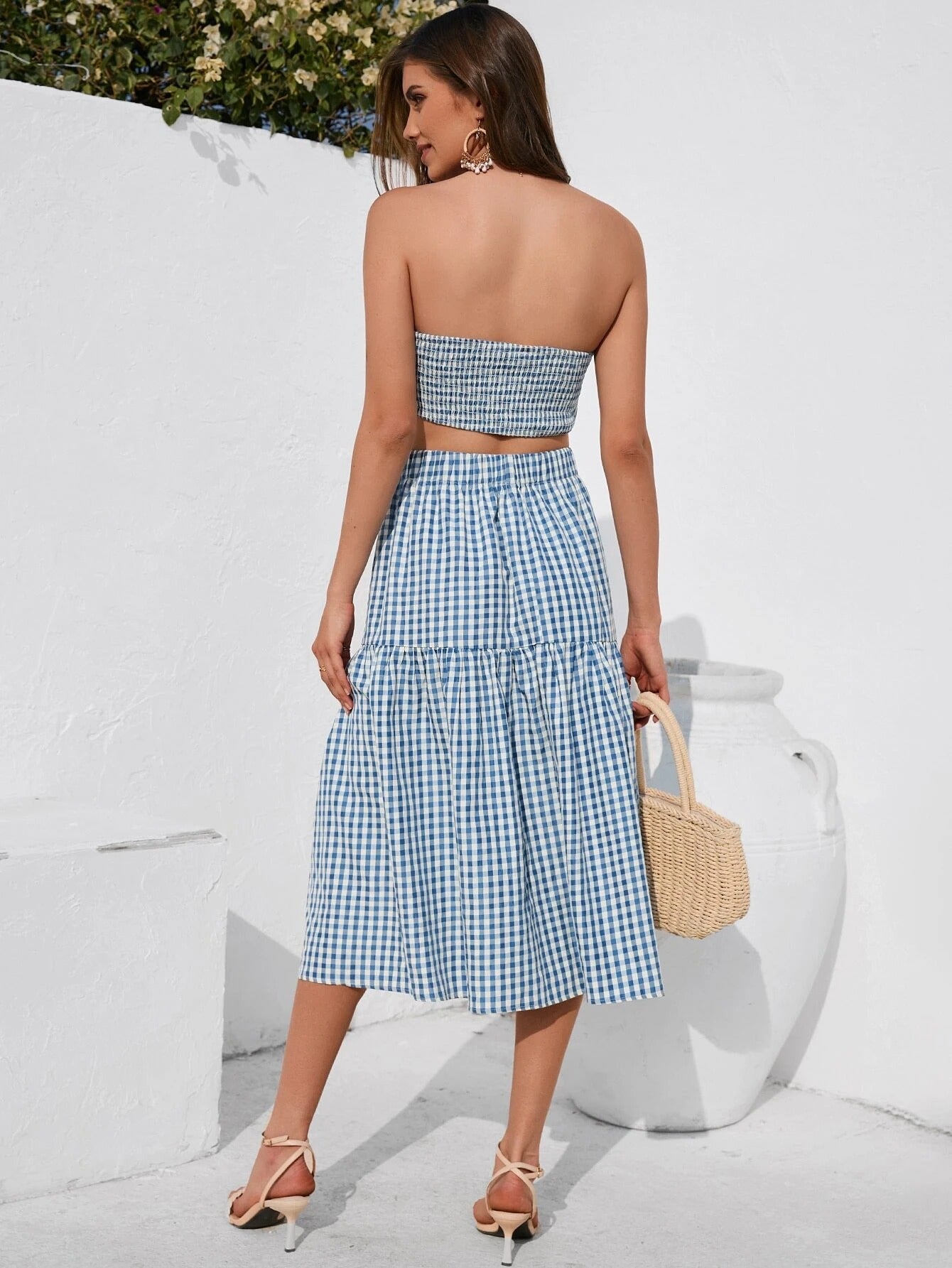 Cut Out Crop Tube Top & Ruffle Hem Skirt