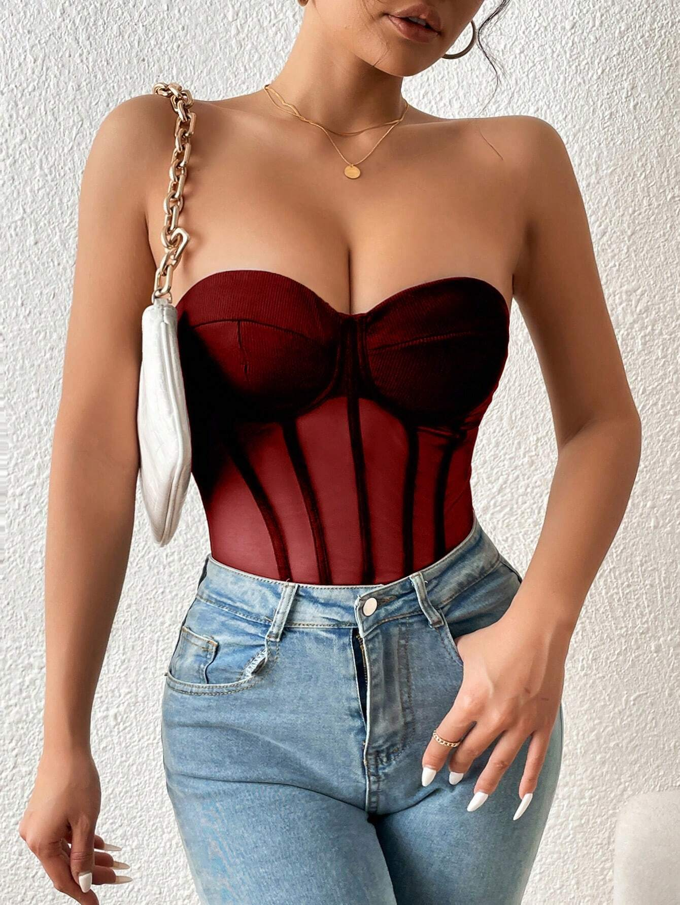 Mesh Bustier Tube Bodysuit (RED)
