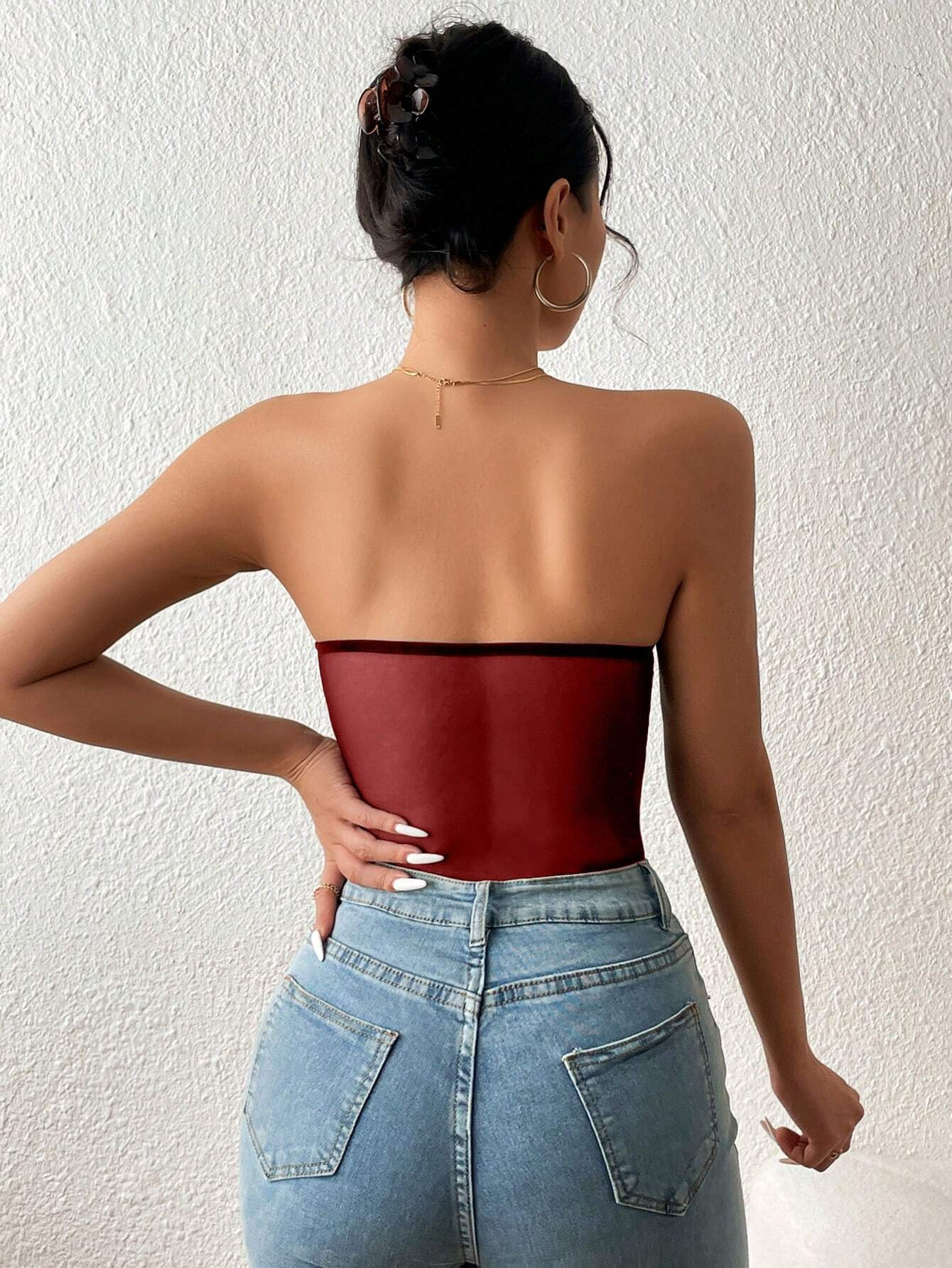 Mesh Bustier Tube Bodysuit (RED)