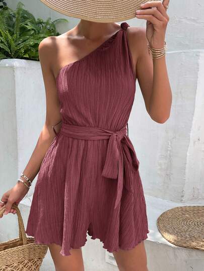 One Shoulder Belted Romper
