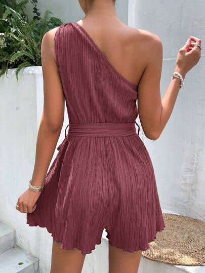 One Shoulder Belted Romper