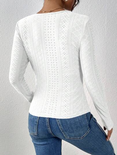 Embroidered Textured Fabric White T-Shirt