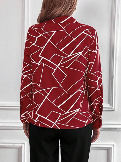 Geometric Pattern Long Sleeve Blouse