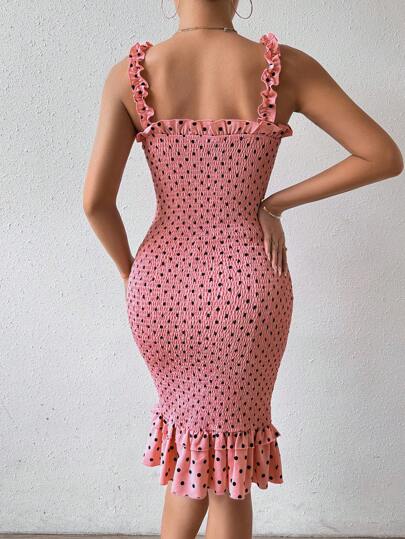 Printed Strappy Dress With Ruffle Hem