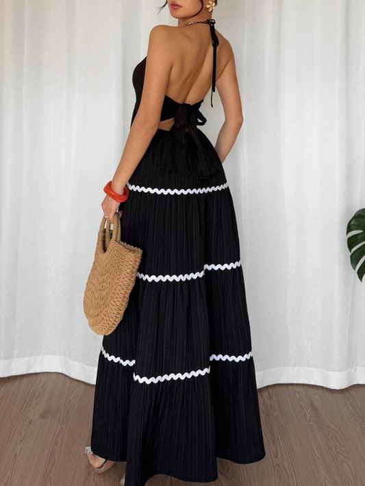 Women's Casual Resort Style Spaghetti Strap High Low Ruched Trim Backless Long Dress