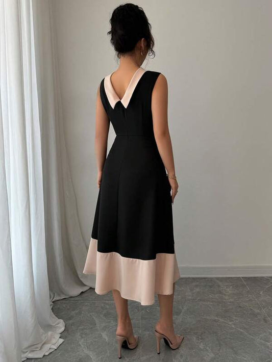 Sleeveless V-Neck Backless Spliced Hem A-Line Dress