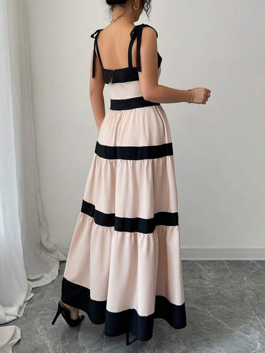 A-Line Splicing Contrast Color Slip Dress