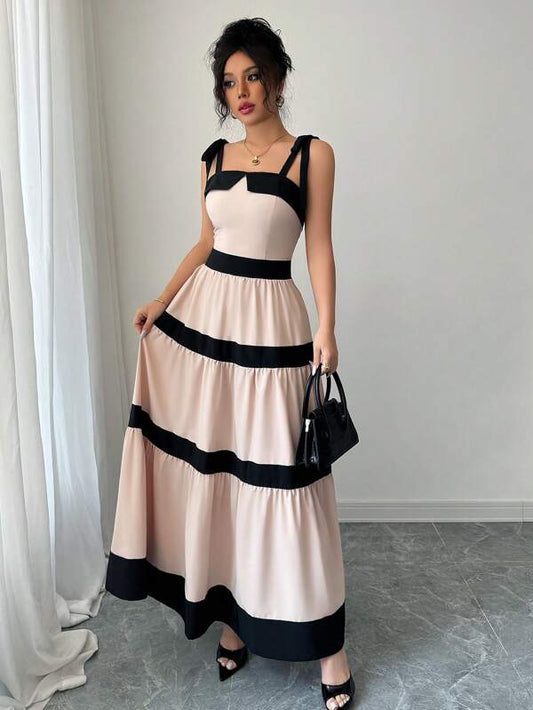 A-Line Splicing Contrast Color Slip Dress