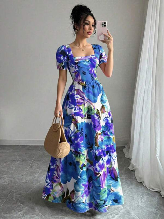 Elegant Embroidered Print Long Dress
