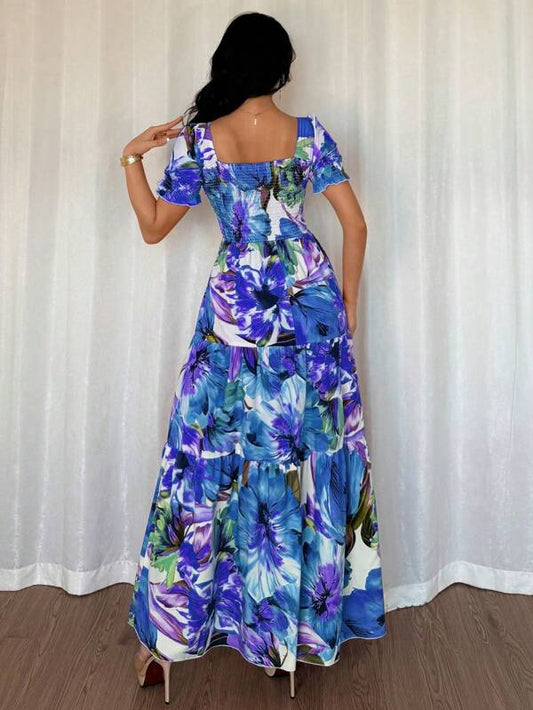 Elegant Embroidered Print Long Dress