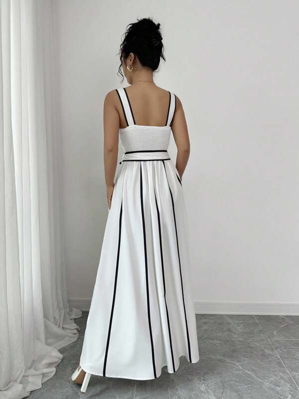 Black & White Contrast Trim Sleeveless Summer Elegant Dress