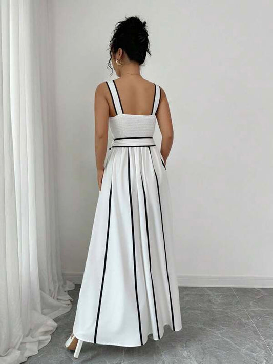 Black & White Contrast Trim Sleeveless Summer Elegant Dress