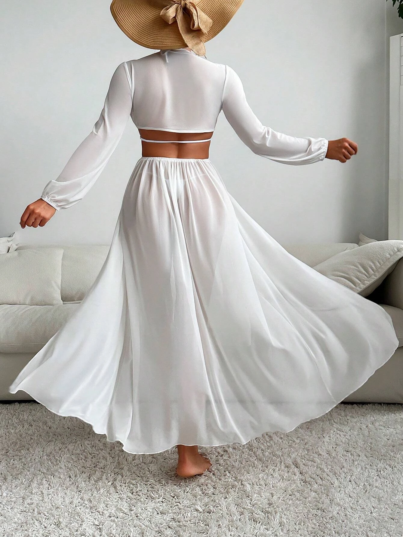 Cut Out Waist Split Thigh Cover Up Dress Without Bikini Set