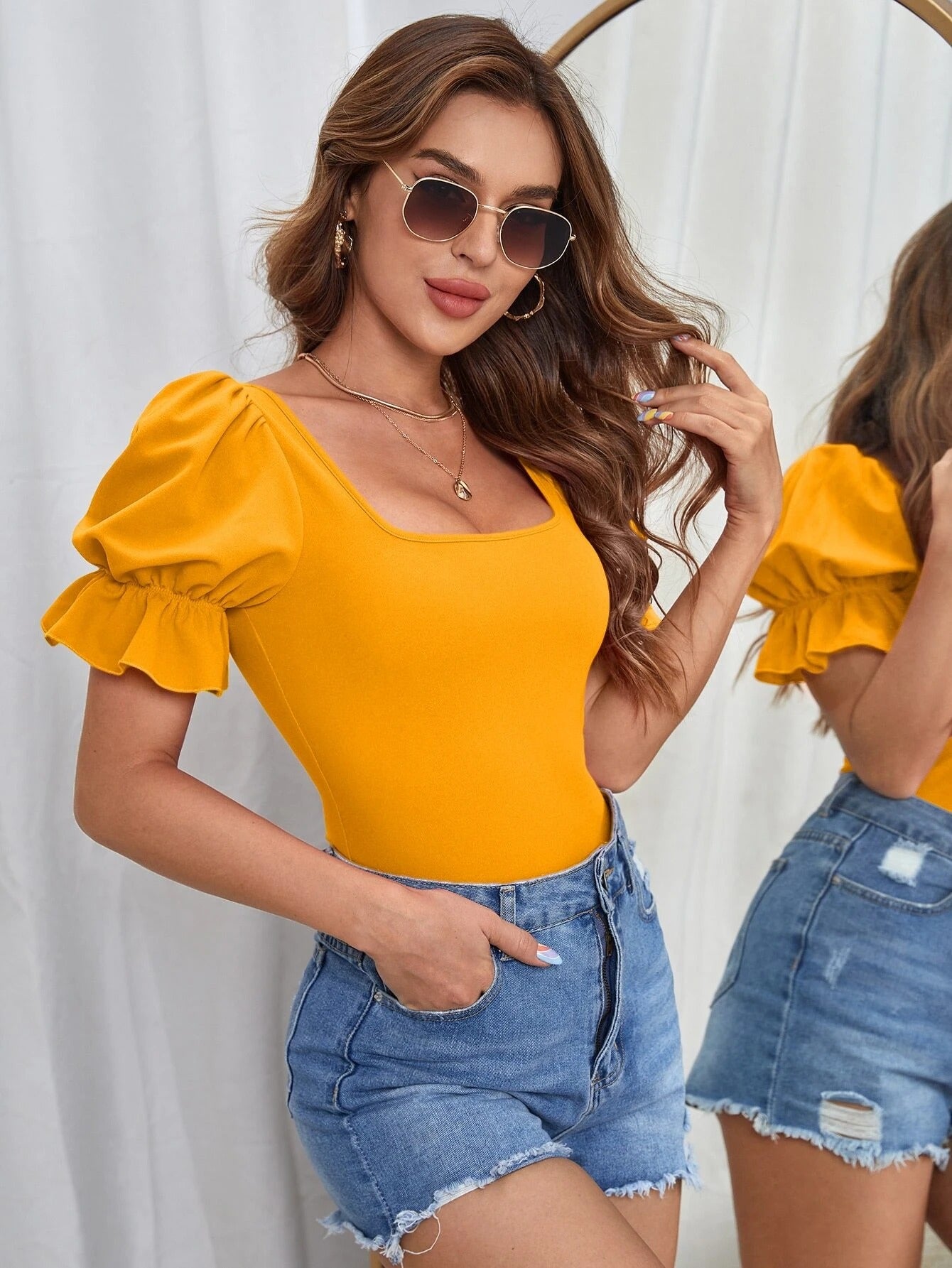 Square Neck Puff Sleeve Tee Bodysuit
