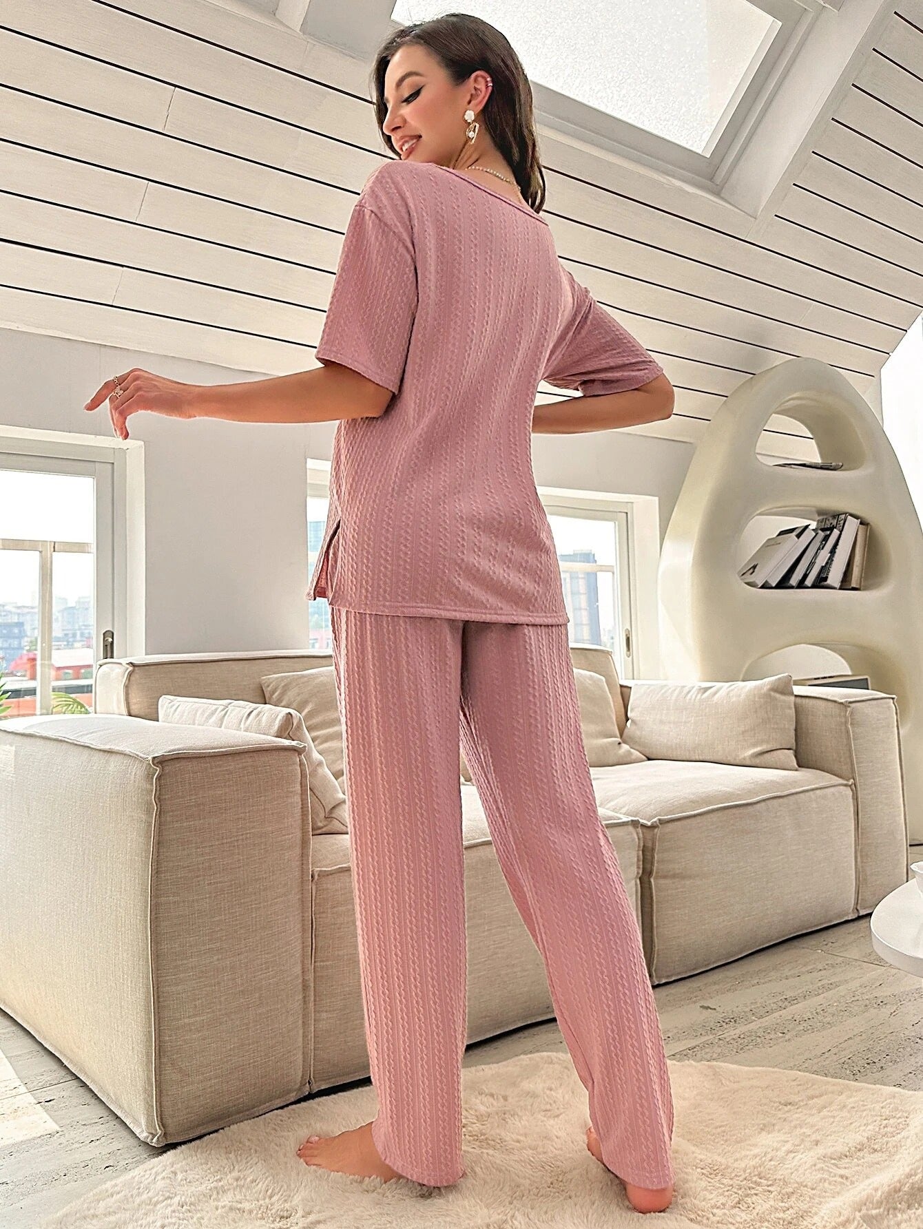 Solid Split Hem Tee & Pants