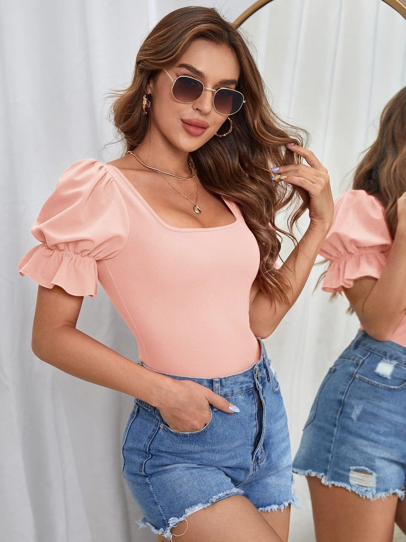 Square Neck Puff Sleeve Tee Bodysuit