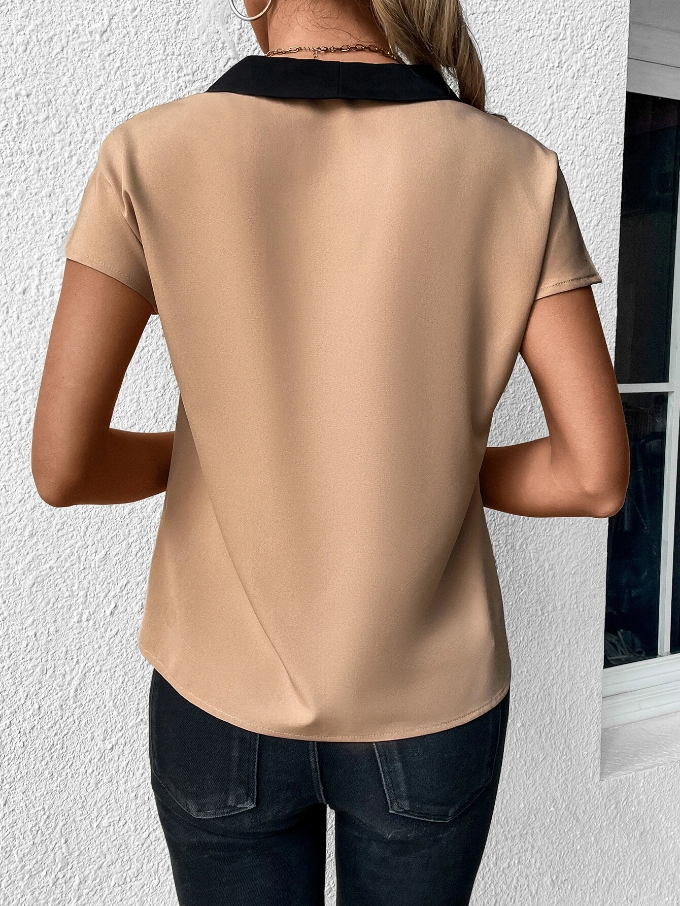 Contrast Trim Batwing Sleeve Blouse