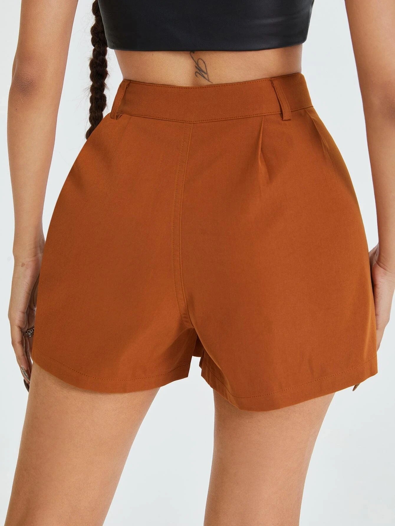 High Waist Plicated Detail Shorts