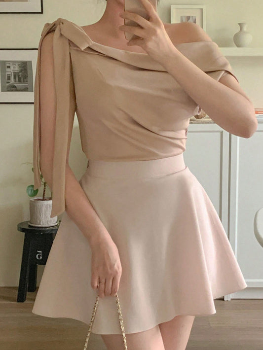 Solid Color Simple Daily Oblique-Shoulder Shirt