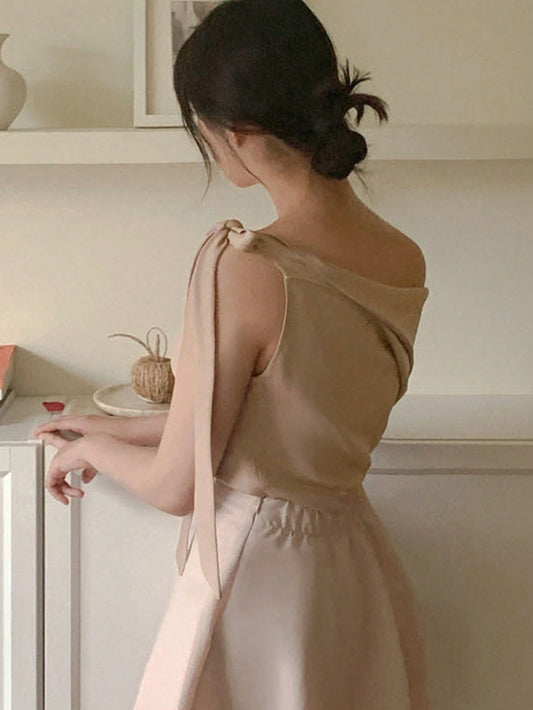 Solid Color Simple Daily Oblique-Shoulder Shirt