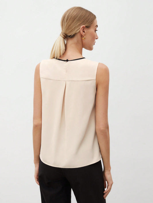 Women's Color Block Detail Pleated Hem Tank Top