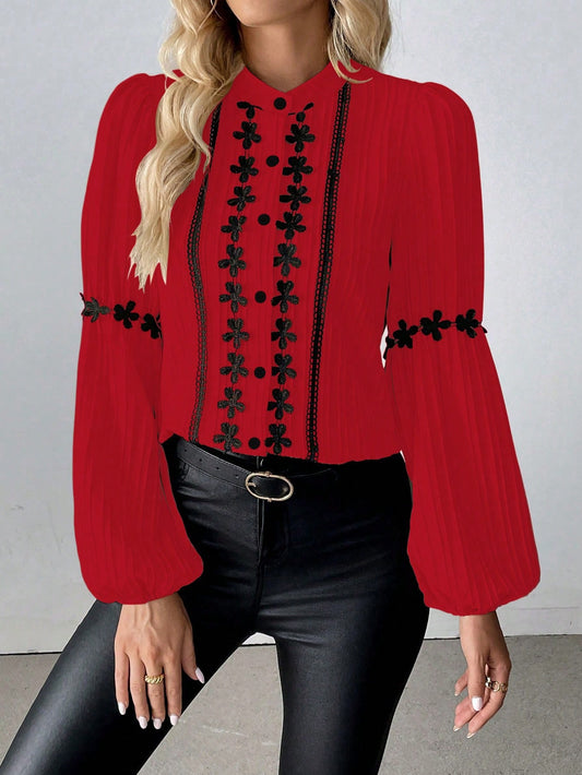 Red Wave Long Sleeve Blouse