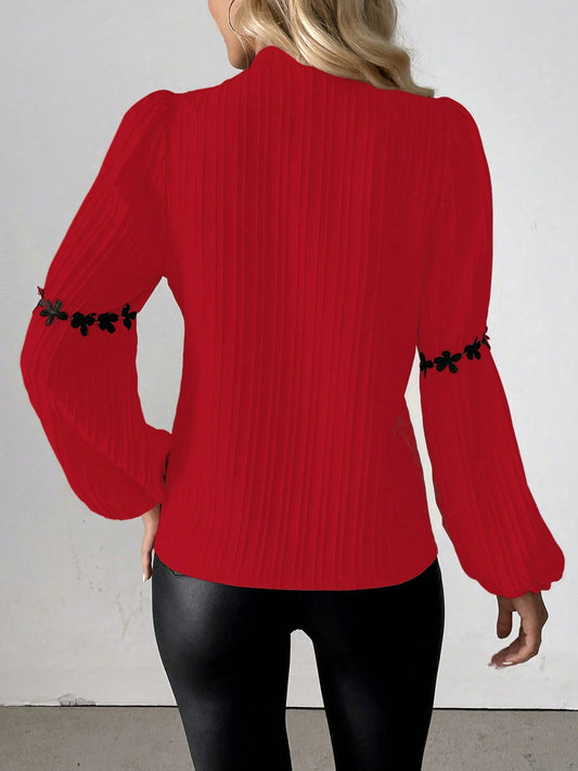 Red Wave Long Sleeve Blouse
