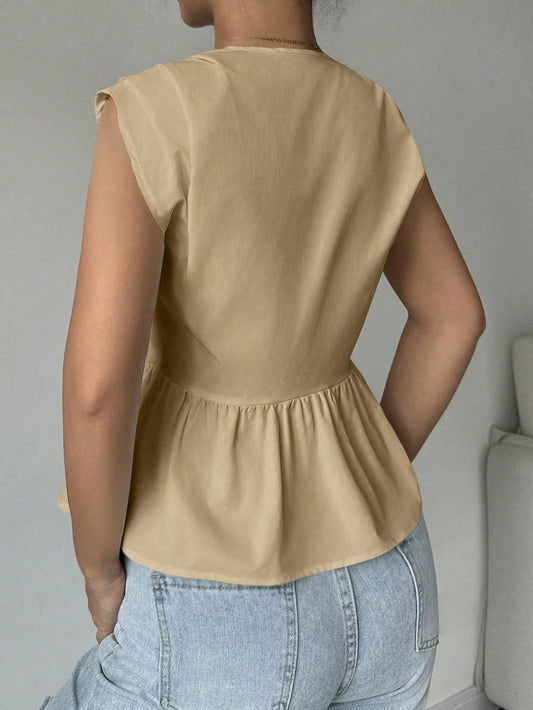 Sleeveless Blouse With Ruffled Hem