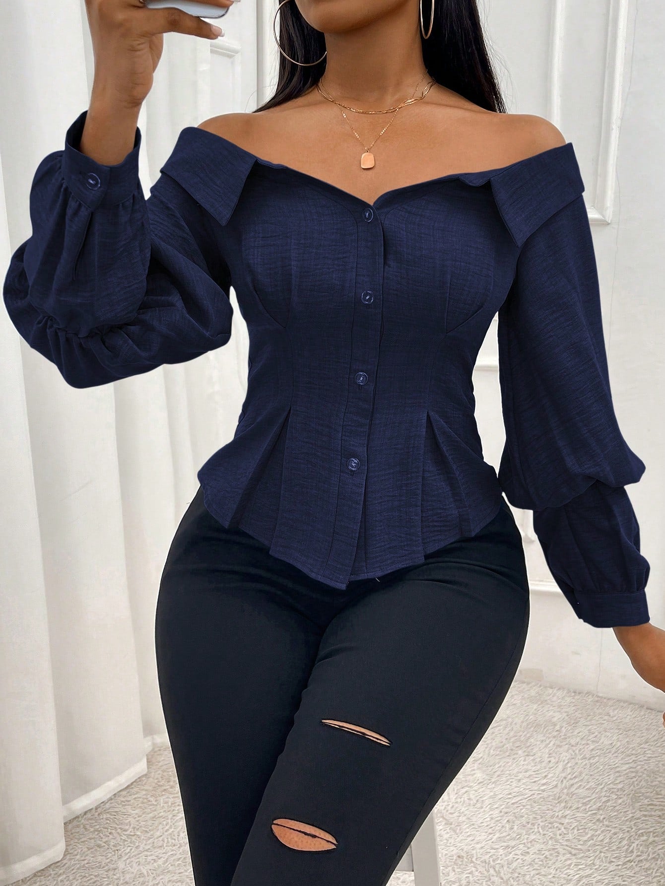 Off-Shoulder Long Sleeve Elegant Blouse