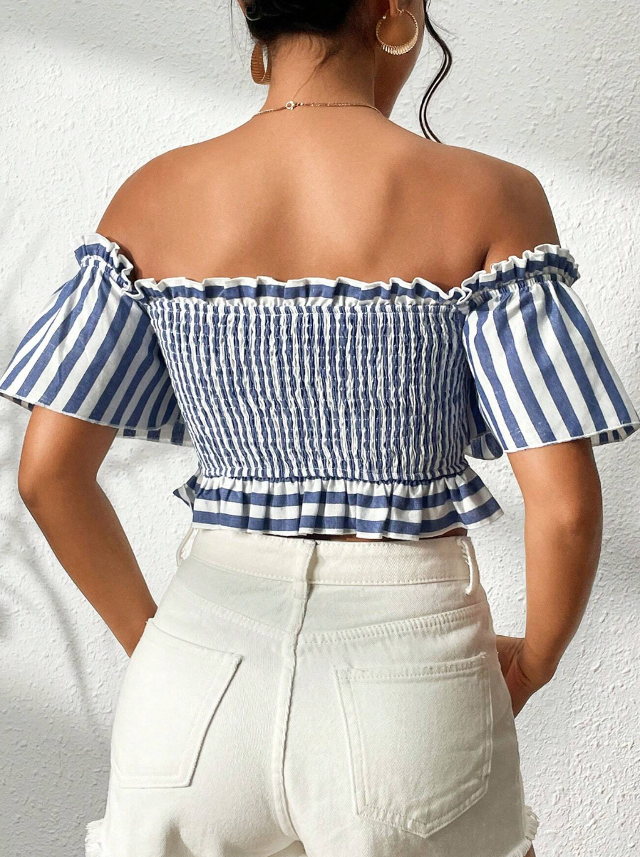 Off Shoulder Knot Front Crop Blouse