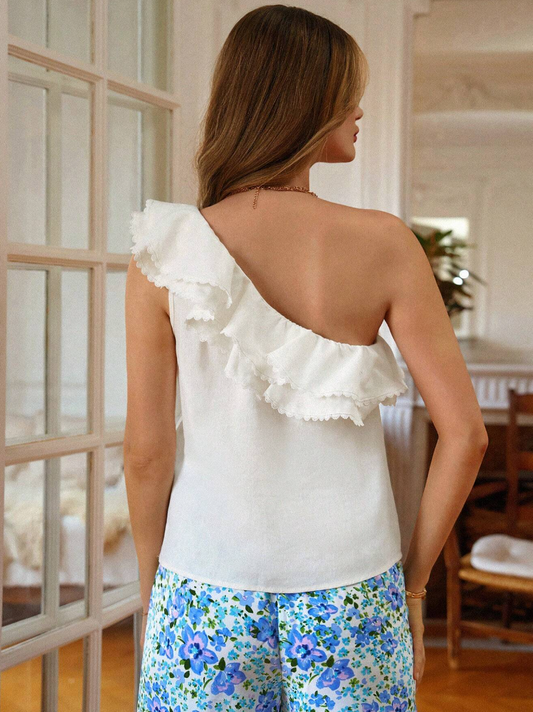One Shoulder Trim Solid Top