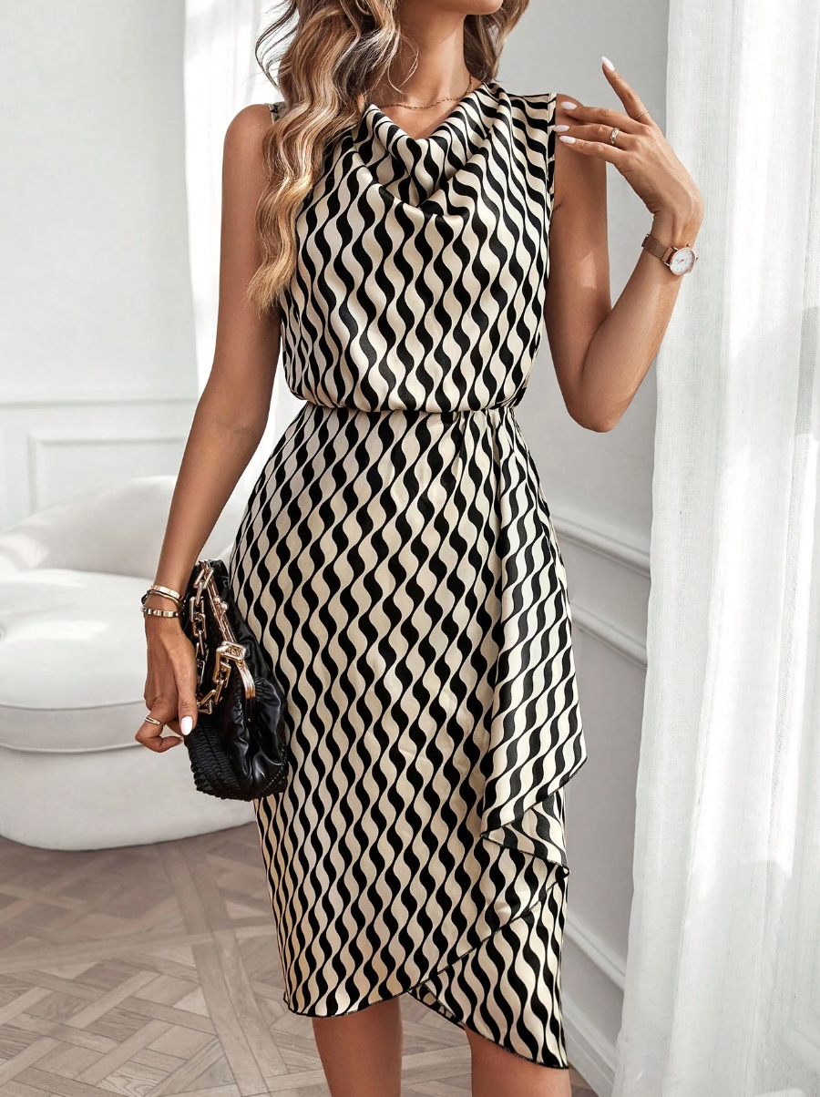 Draped Front Asymmetrical Hem Dress
