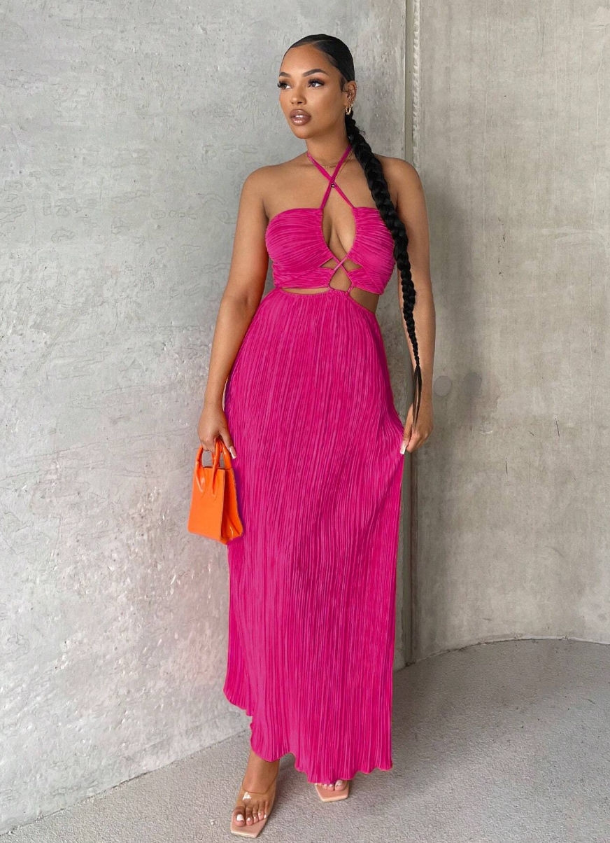 Crisscross Tie Backless Halter Dress
