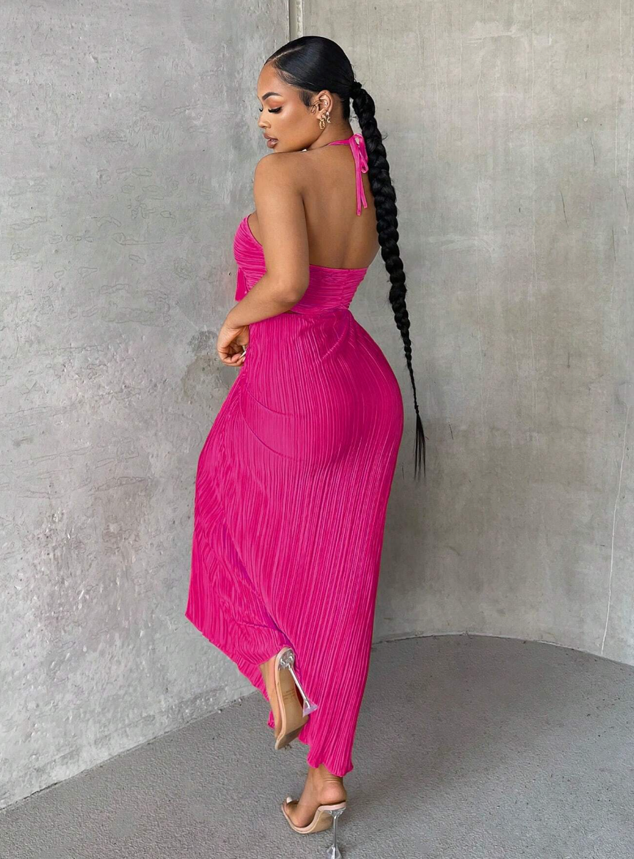 Crisscross Tie Backless Halter Dress