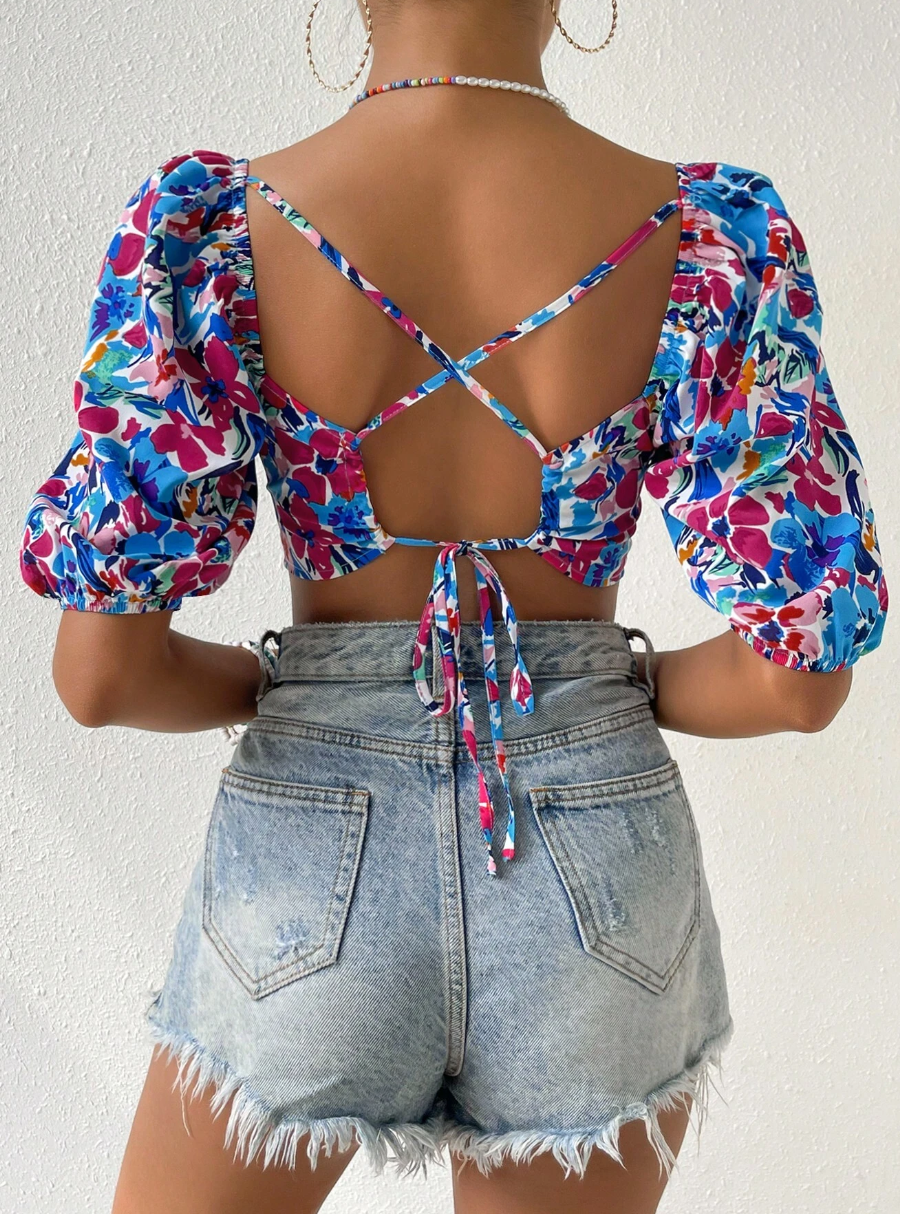 Sweetheart Neck Puff Sleeve Blouse