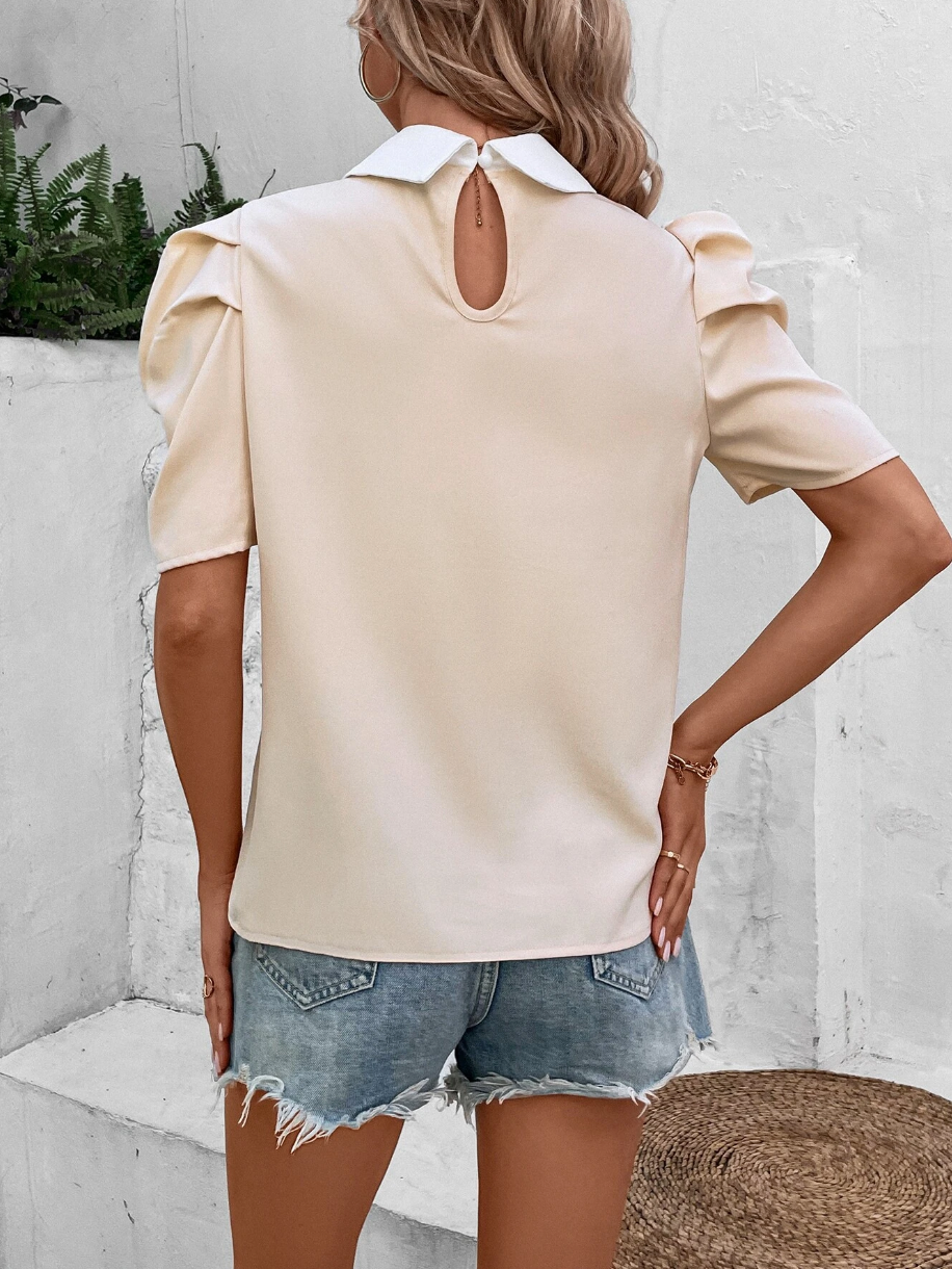 Pearls Beaded Puff Sleeve Blouse