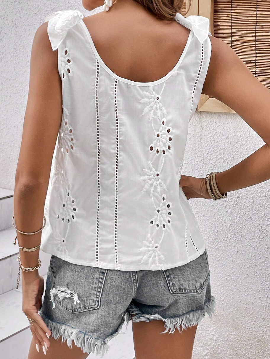Lace Panel Tie Shoulder Blouse
