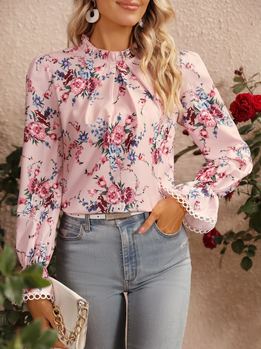 Frill Trim Flounce Sleeve Blouse