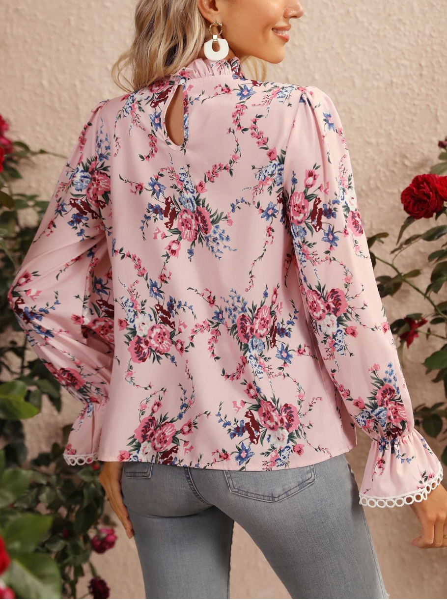 Frill Trim Flounce Sleeve Blouse
