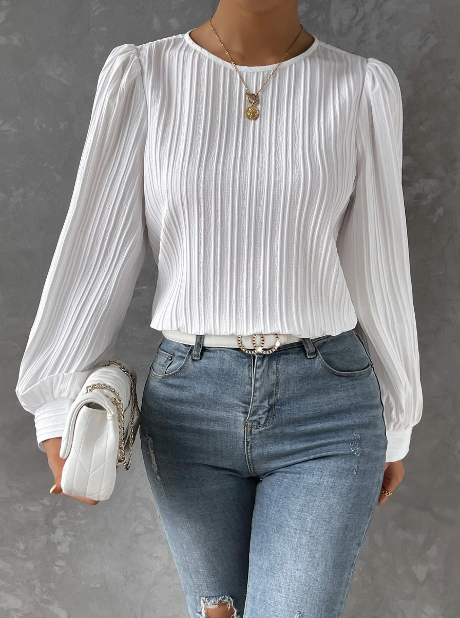 Lantern Sleeve Solid Blouse