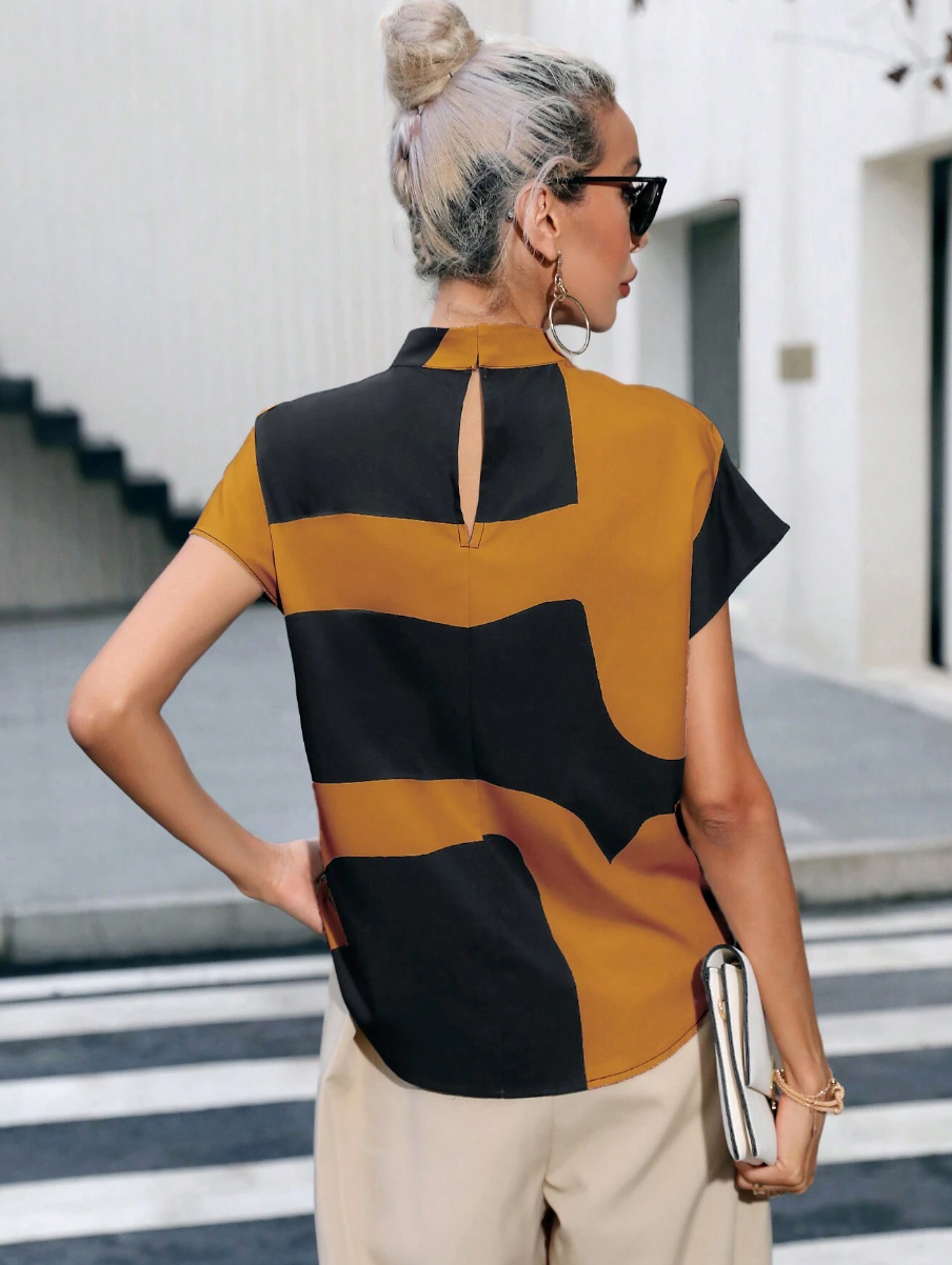 Colorblock Batwing Sleeve Blouse