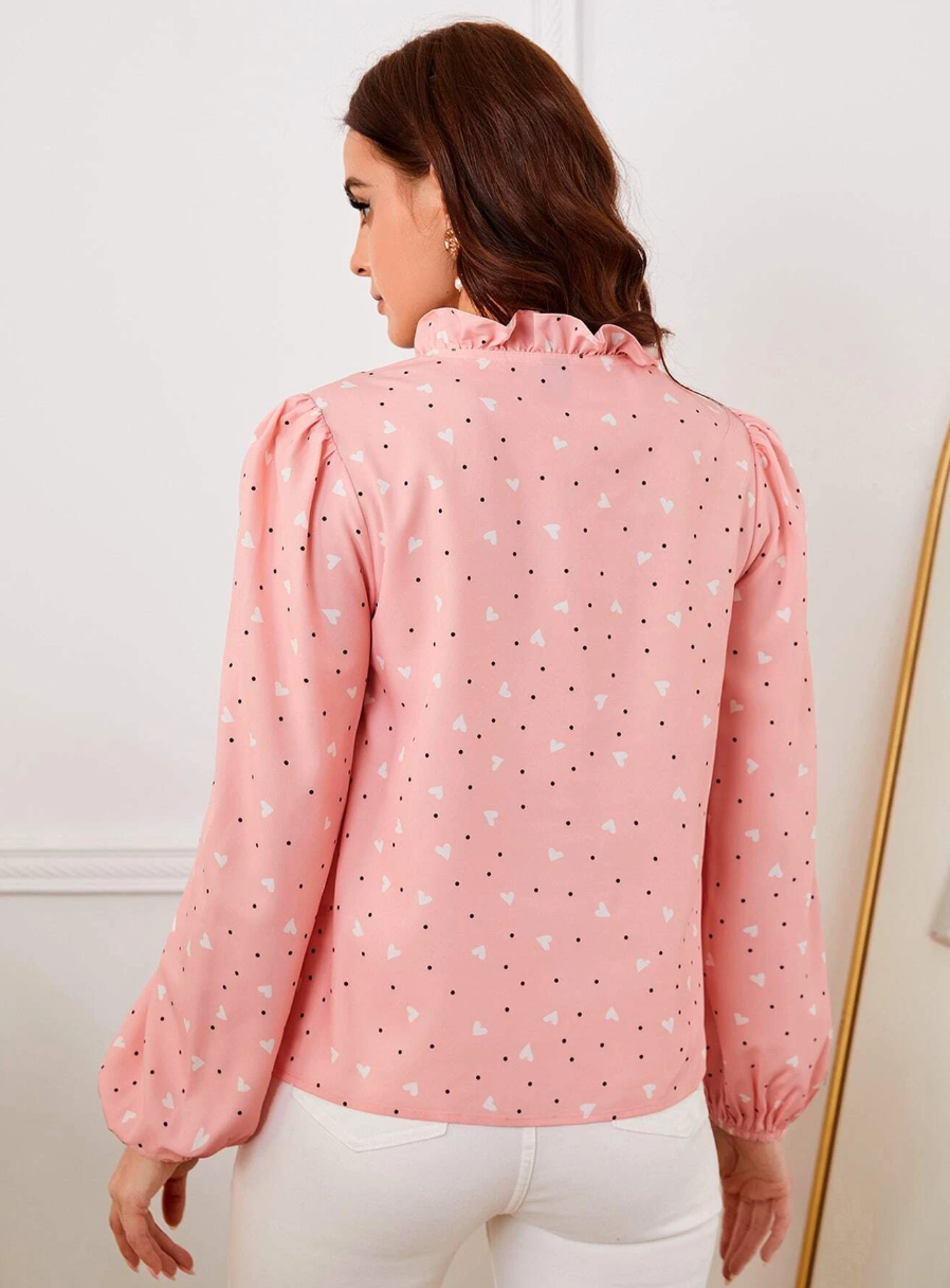 Heart & Polka Dot Frill Trim Top