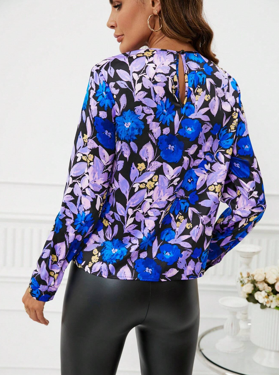 Floral Print Notched Neck Blouse