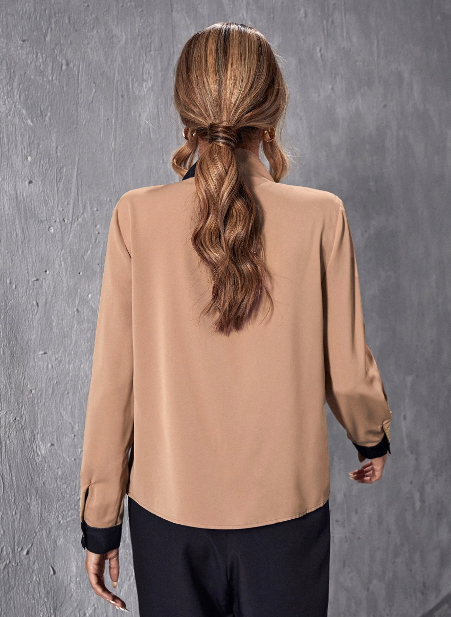 Tie Neck Keyhole Back Blouse