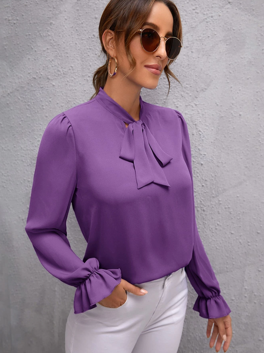 Solid Tie Front Blouse