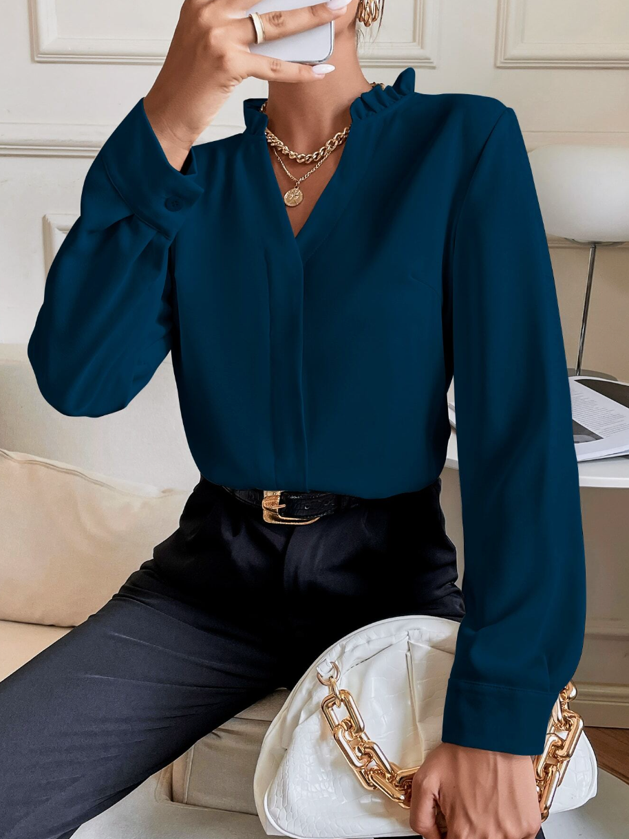 Solid Notched Neck Shirt