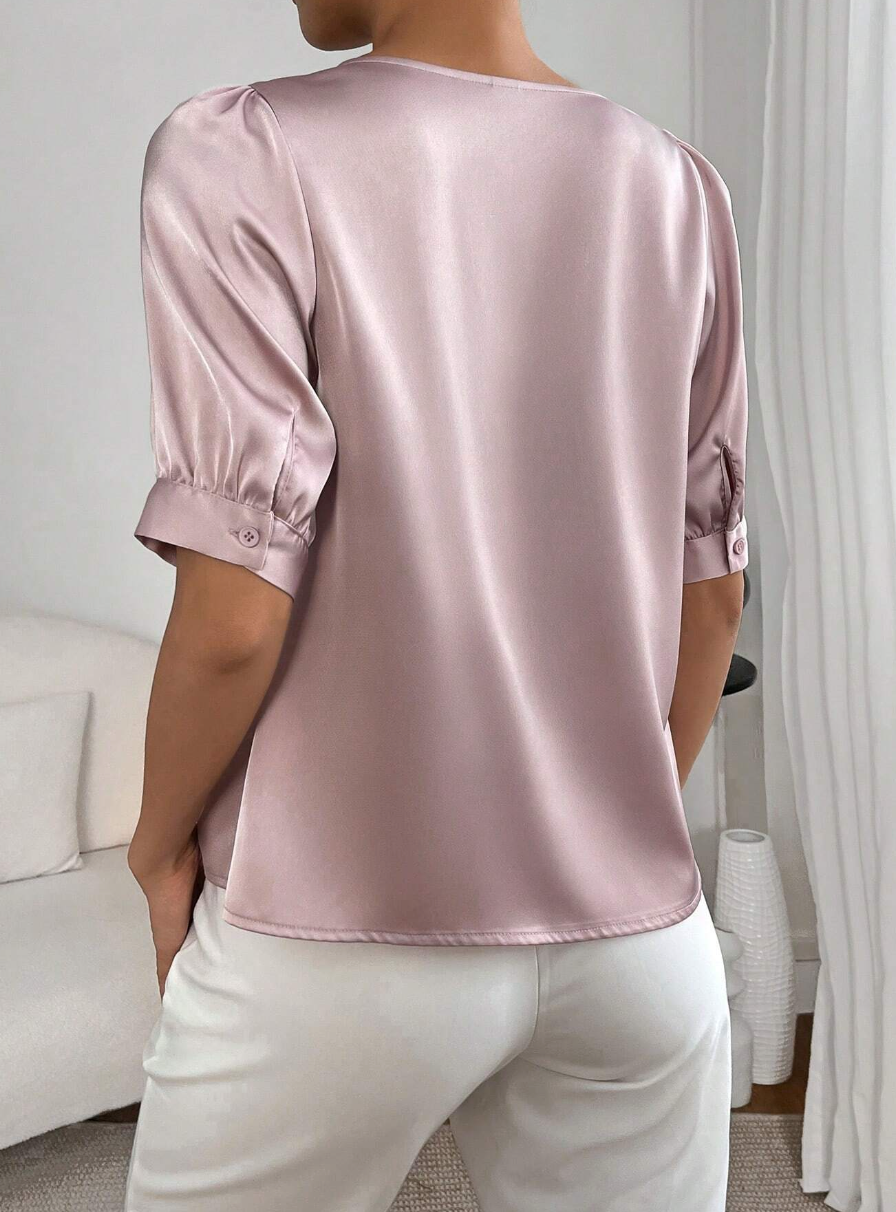 Pearls Beaded Puff Sleeve Blouse