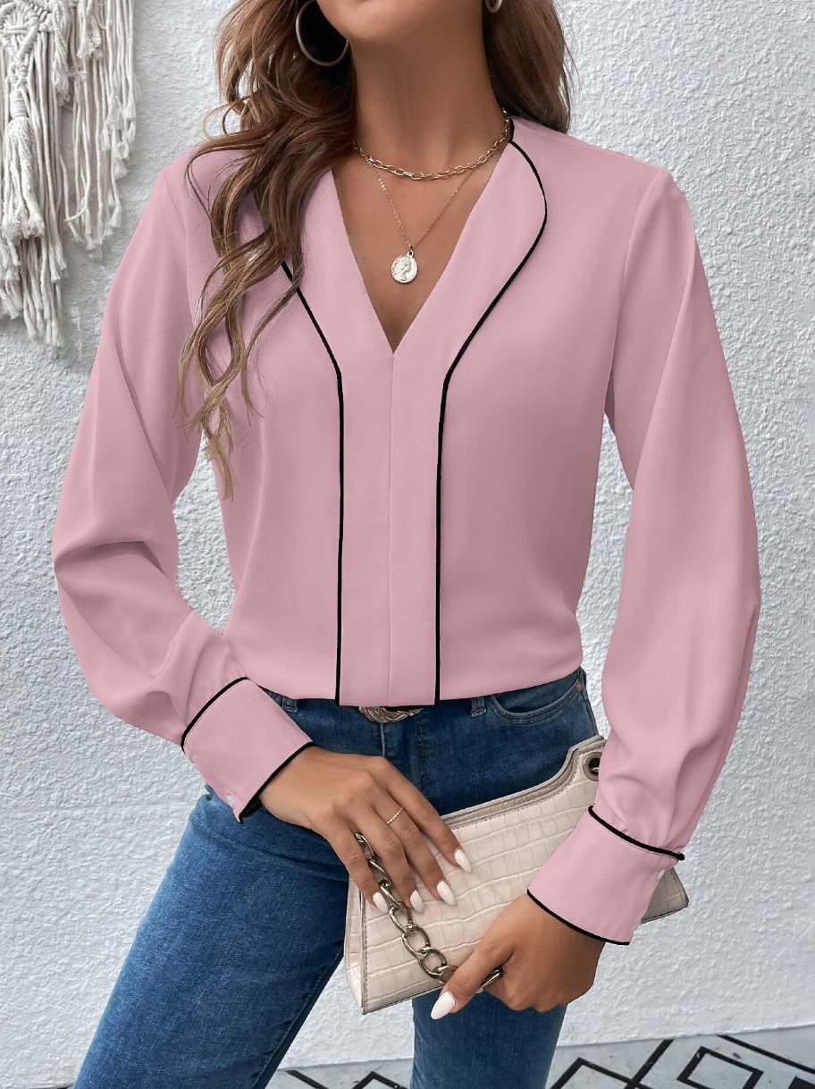 Contrast Binding V Neck Blouse