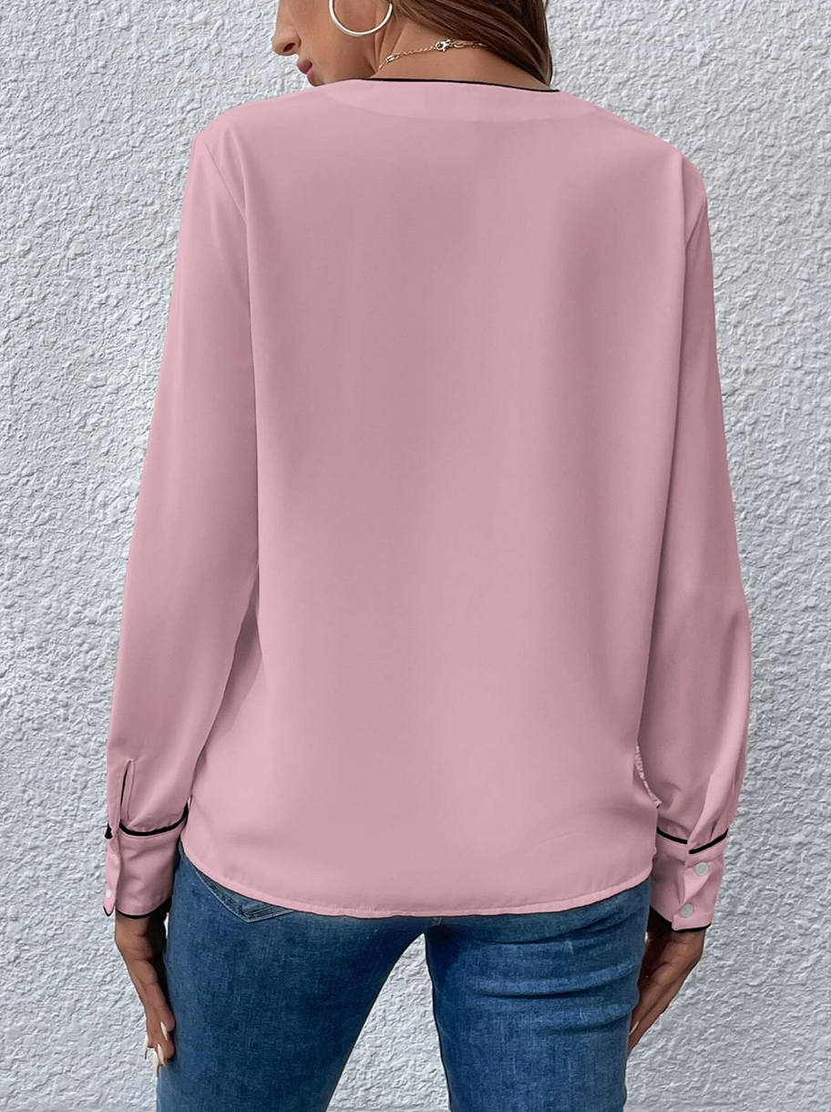 Contrast Binding V Neck Blouse